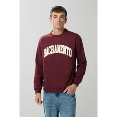 KOAJ - Buzo cuello redondo rojo oscuro con texto college blanc Hombre