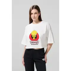 KOAJ - Camiseta crema clara crop top oversize de Looney Tunes Mujer