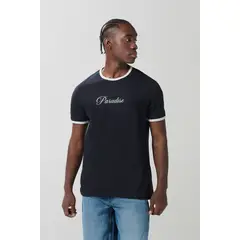 KOAJ - Camiseta azul intensa manga corta con contrastes y text Hombre
