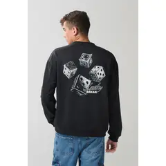 KOAJ - Buzo cuello redondo oversize con estampado en frente y Hombre