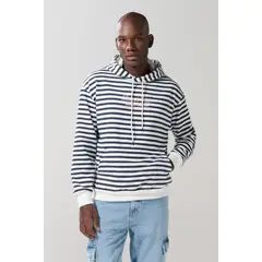 KOAJ - Buzo oversize crema a rayas con capota y bolsillo Hombre