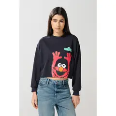 KOAJ - Buzo crop top azul intenso con diseño de Plaza Sésamo Mujer