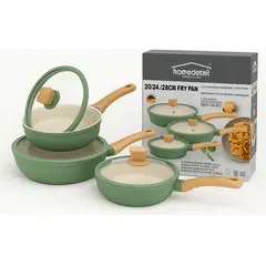 HOME - Set de 3 Sartenes En Ceramica Granito Antiadherente x 3 conTapa VERDE