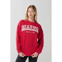 KOAJ - Buzo rojo oscuro oversize cuello redondo con arte colle Mujer