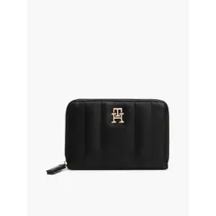 TOMMY HILFIGER - Billetera negra acolchada con cremallera y logo