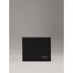 CALVIN KLEIN - Billetera negra Mono Logo Bifold de cuero
