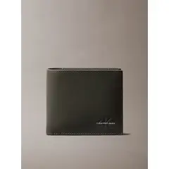CALVIN KLEIN - Billetera gris Mono Logo Bifold de cuero