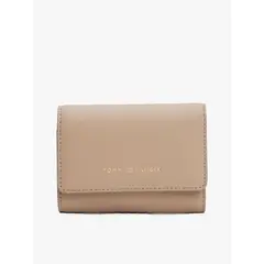 TOMMY HILFIGER - Billetera beige plegable en tres partes con logo