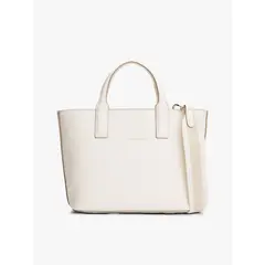TOMMY HILFIGER - Bolso blanco tote con correa cruzada textil