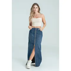 RAGGED - Falda denim midi cierre Azul oscuro