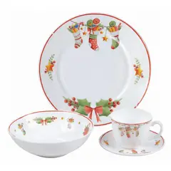 HOME ELEMENTS - Vajilla de Vitrocerámica Aguinaldo 4 Puestos 16 Piezas HEVV-1601