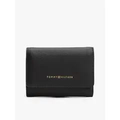 TOMMY HILFIGER - Billetera negra plegable en tres partes con logo