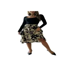 100 - Falda de Flores Color Beige con Negro