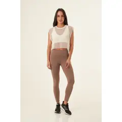 BELIFE - Camiseta manga sisa color ivory en tela malla para mujer