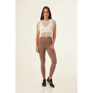 BELIFE - Camiseta manga sisa color ivory en tela malla para mujer