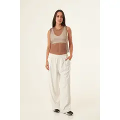 BELIFE - Camiseta manga sisa color café en tela malla para mujer