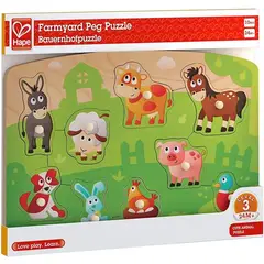 HAPE - Juego Rompecabezas De Animales De Granja Pin Madera Niños
