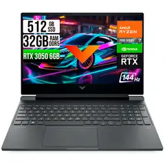 HP - VICTUS AMD RYZEN 7-7445HS RTX 3050 6GB SSD 512GB RAM 32GB LED 15,6" FHD 144Hz