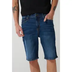 KOAJ - Bermuda en jean tiro bajo slim azul oscura con cremalle Hombre