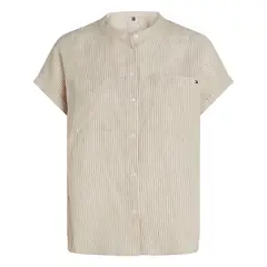 TOMMY HILFIGER - Blusa beige amplia de manga corta en lino