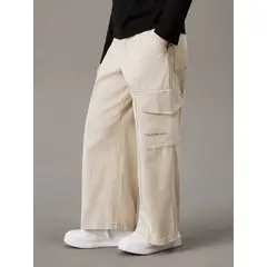 CALVIN KLEIN - Pantalón Beige Cargo de Pierna Ancha