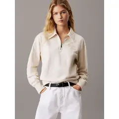 CALVIN KLEIN - Buzo beige tipo polo con cremallera
