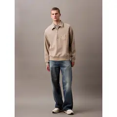 CALVIN KLEIN - Saco beige tejido con cremallera y cuello tipo polo
