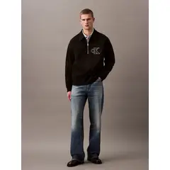 CALVIN KLEIN - Saco negro tejido con cremallera y cuello tipo polo