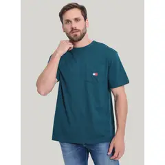TOMMY HILFIGER - Camiseta verde de corte regular con bolsillo Tommy Jeans