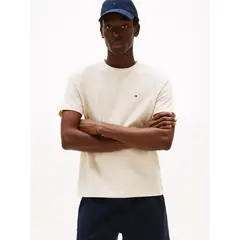 TOMMY HILFIGER - Camiseta beige de cuello redondo con logo para hombre