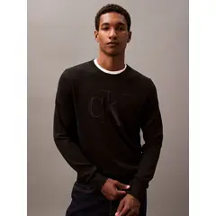 CALVIN KLEIN - Saco negro tejido de algodón con logo tonal