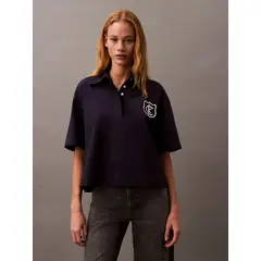 CALVIN KLEIN - Polo azul de punto de algodón con logo