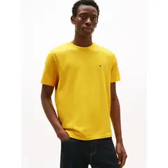 TOMMY HILFIGER - Camiseta amarilla de cuello redondo con logo bordado
