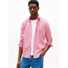 TOMMY HILFIGER - Camisa rosa de rayas TH Flex de corte regular