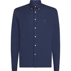 TOMMY HILFIGER - Camisa azul TH Flex slim de tejido dobby