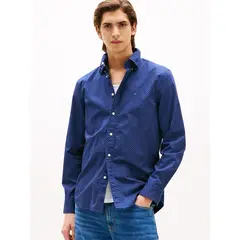 TOMMY HILFIGER - Camisa azul oscuro Flex Poplin de manga larga
