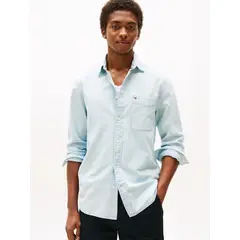 TOMMY HILFIGER - Camisa azul de chambray con bolsillo