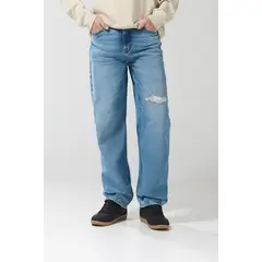 KOAJ - Jean 90´S bota ancha azul con tiro medio y rotos en fre Hombre