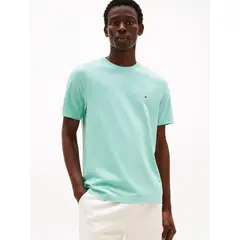 TOMMY HILFIGER - Camiseta celeste de cuello redondo con logo bordado