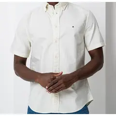 TOMMY HILFIGER - Camisa blanca Oxford de manga corta y corte regular