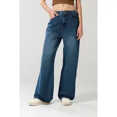 KOAJ - Jean baggy azul tiro medio con cremallera y bota ancha Mujer