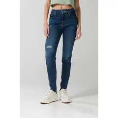 KOAJ - Jean azul oscuro jegging con rotos y tiro súper alto Mujer