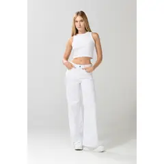 KOAJ - Jean blanco tipo palazzo con tiro medio y bota ancha