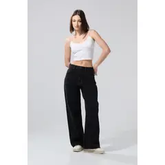 KOAJ - Jean tiro medio tipo baggy gris intenso con bota ancha