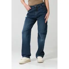 KOAJ - Jean tiro medio carpintero azul oscuro con bota ancha