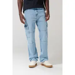KOAJ - Jean azul claro cargo con tiro medio y bota recta