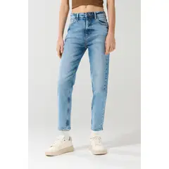 KOAJ - Jean mom súper tiro alto azul claro con desgastes