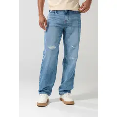 KOAJ - Jean 90´S azul claro con rotos, bota ancha y tiro medio