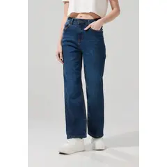 KOAJ - Jean azul oscuro tiro alto straight leg con bota recta