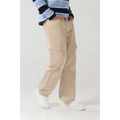 KOAJ - Pantalón Jean Cargo masculino bota recta tono kaky